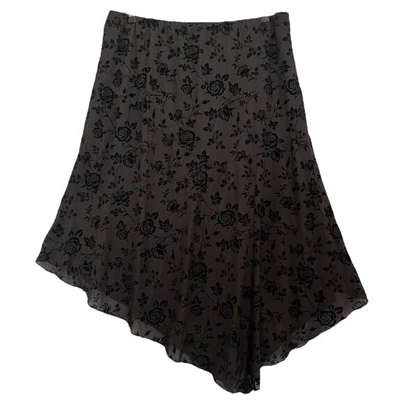 One Clothing Velvet Burnout Skirt Size 3X Black Y2K Asymmetrical Rose Dark Fairy - Picture 1 of 14